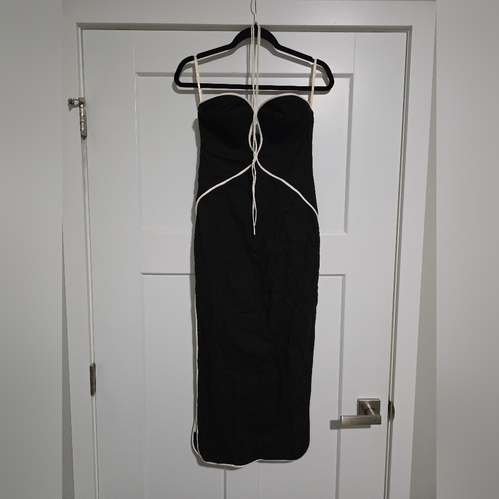 FARM Rio Black Strapless Maxi Dress with White Piping